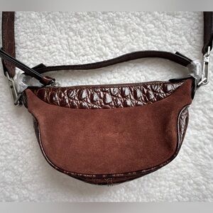 NWT! BY FAR Mini Ami Shoulder Bag brown crocodile-embossed leather and suede